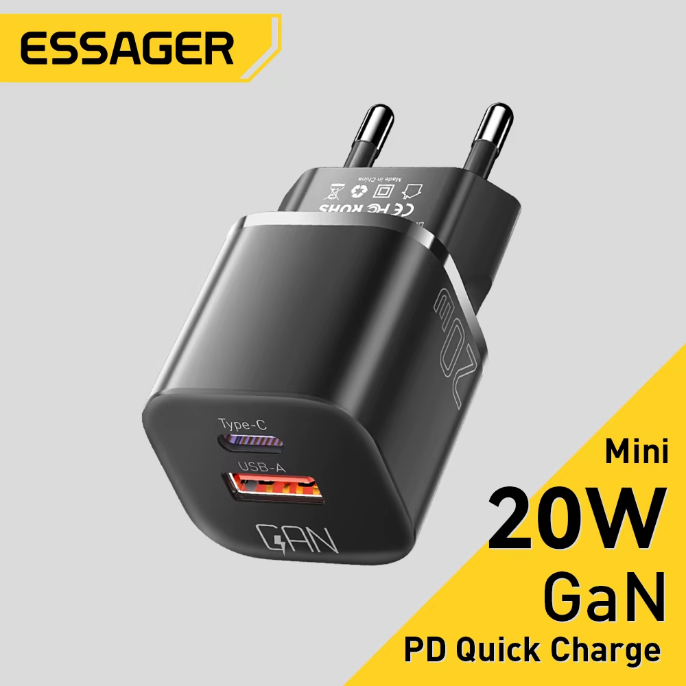 Essager 20W Gan PD USB C Ladegerät Für Iphone 14 13 12 11 Pro Max Telefon QC 3.0 PD 3.0 USB Typ C Schnellladung Für Xiaomi Pocopad