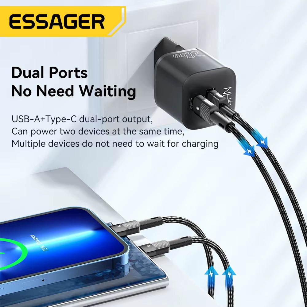 Essager 20W Gan PD USB C Ladegerät Für Iphone 14 13 12 11 Pro Max Telefon QC 3.0 PD 3.0 USB Typ C Schnellladung Für Xiaomi Pocopad