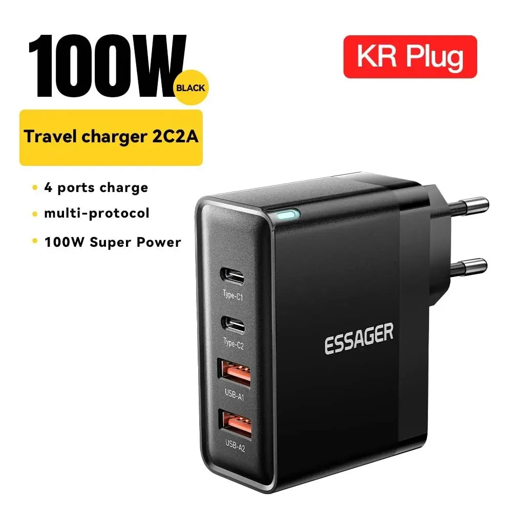 Essager 100 W Gan USB Typ C Caricabatterie PD QC Schnellladung 4.0 3.0 Typ C Ricarica Rapida Pro Iphone 14 13 12 Xiaomi Macbook