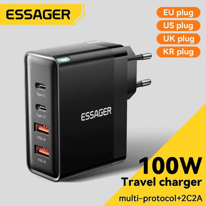 Essager 100 W Gan USB Typ C Caricabatterie PD QC Schnellladung 4.0 3.0 Typ C Ricarica Rapida Pro Iphone 14 13 12 Xiaomi Macbook