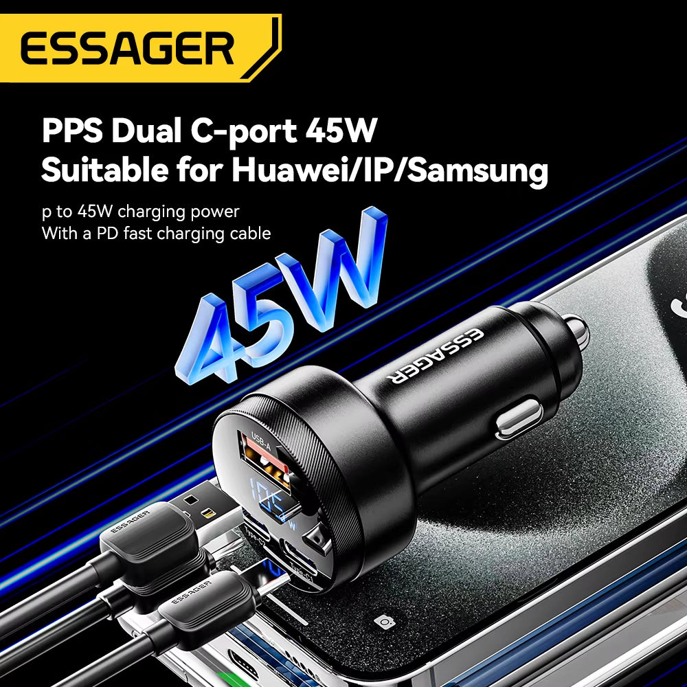 Essager USB C Autoladegerät 105 W Schnellladung PD3.0 QC4.0 3.0 SCP PPS USB Typ C Schnellladung Für Iphone 15 14 13 Samsung Xiaomi