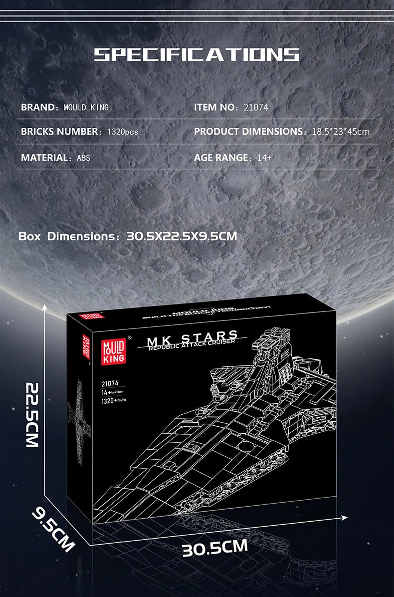 Mould King 21074 Star Plan Building Block The MOC Republic Attack Cruiser Model Assembly Star Fighter Toys Kids Christmas Gift
