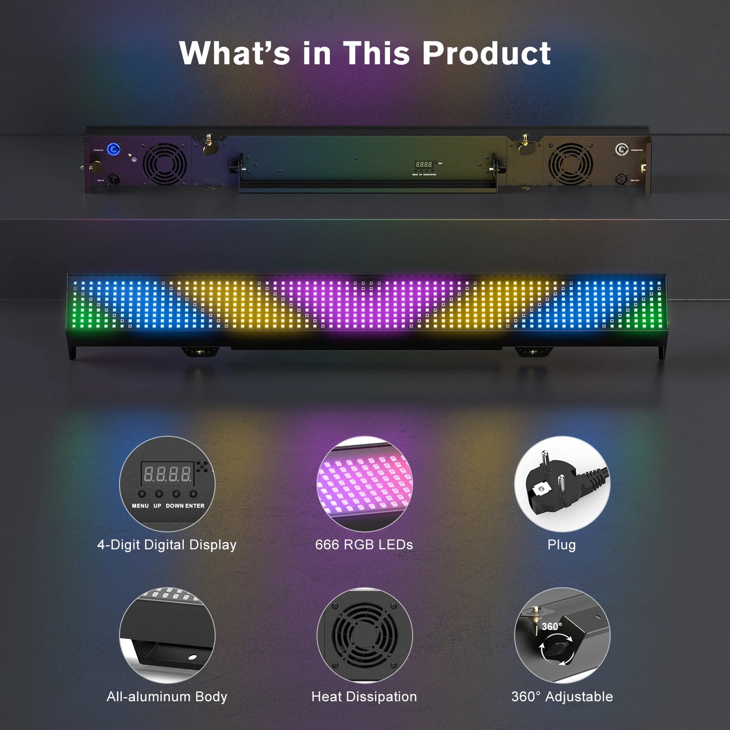 Yiflamefly 1/2/4Pcs 120W RGB 666LED Splicable Wall Washer Light 254Dynamic Show Strobe Stage Light Bar For Wedding Party KTV Bar