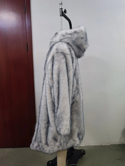 New LED Faux Fur Coat for Men Hooded Comfortable Thickened Winter Coat  Multi-Scene Personalized LED Stage Dance Party Costume