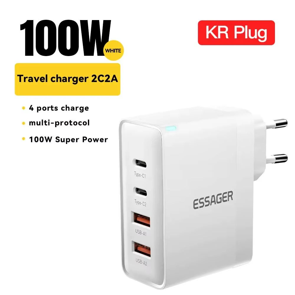 Essager 100 W Gan USB Typ C Caricabatterie PD QC Schnellladung 4.0 3.0 Typ C Ricarica Rapida Pro Iphone 14 13 12 Xiaomi Macbook