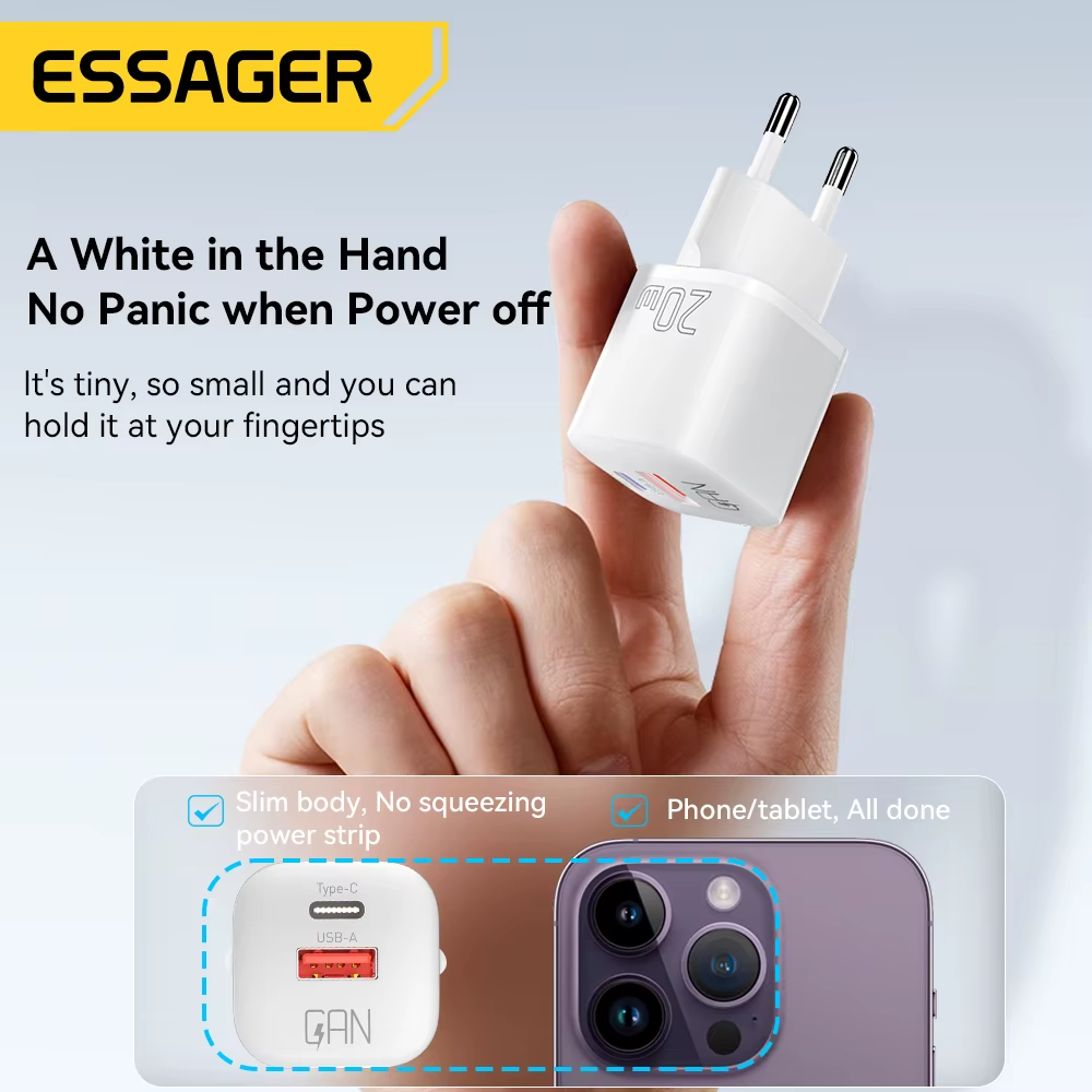 Essager 20W Gan PD USB C Ladegerät Für Iphone 14 13 12 11 Pro Max Telefon QC 3.0 PD 3.0 USB Typ C Schnellladung Für Xiaomi Pocopad