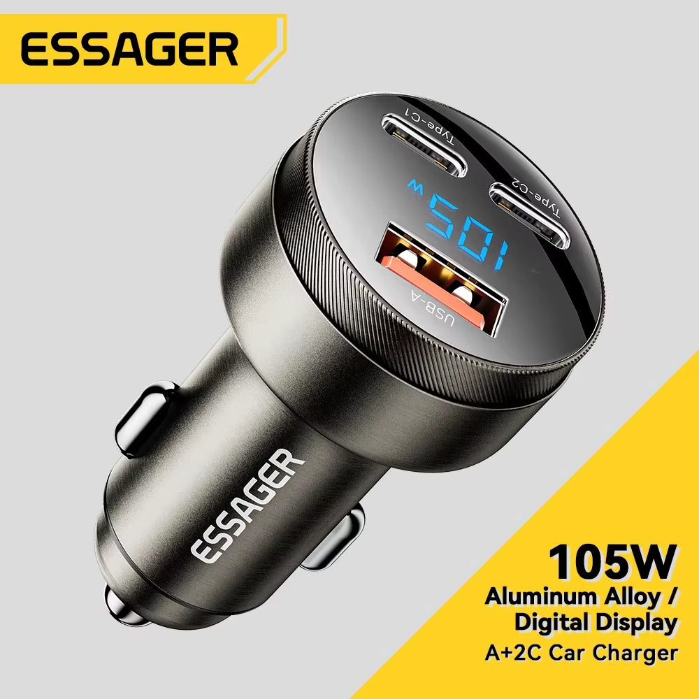 Essager USB C Autoladegerät 105 W Schnellladung PD3.0 QC4.0 3.0 SCP PPS USB Typ C Schnellladung Für Iphone 15 14 13 Samsung Xiaomi